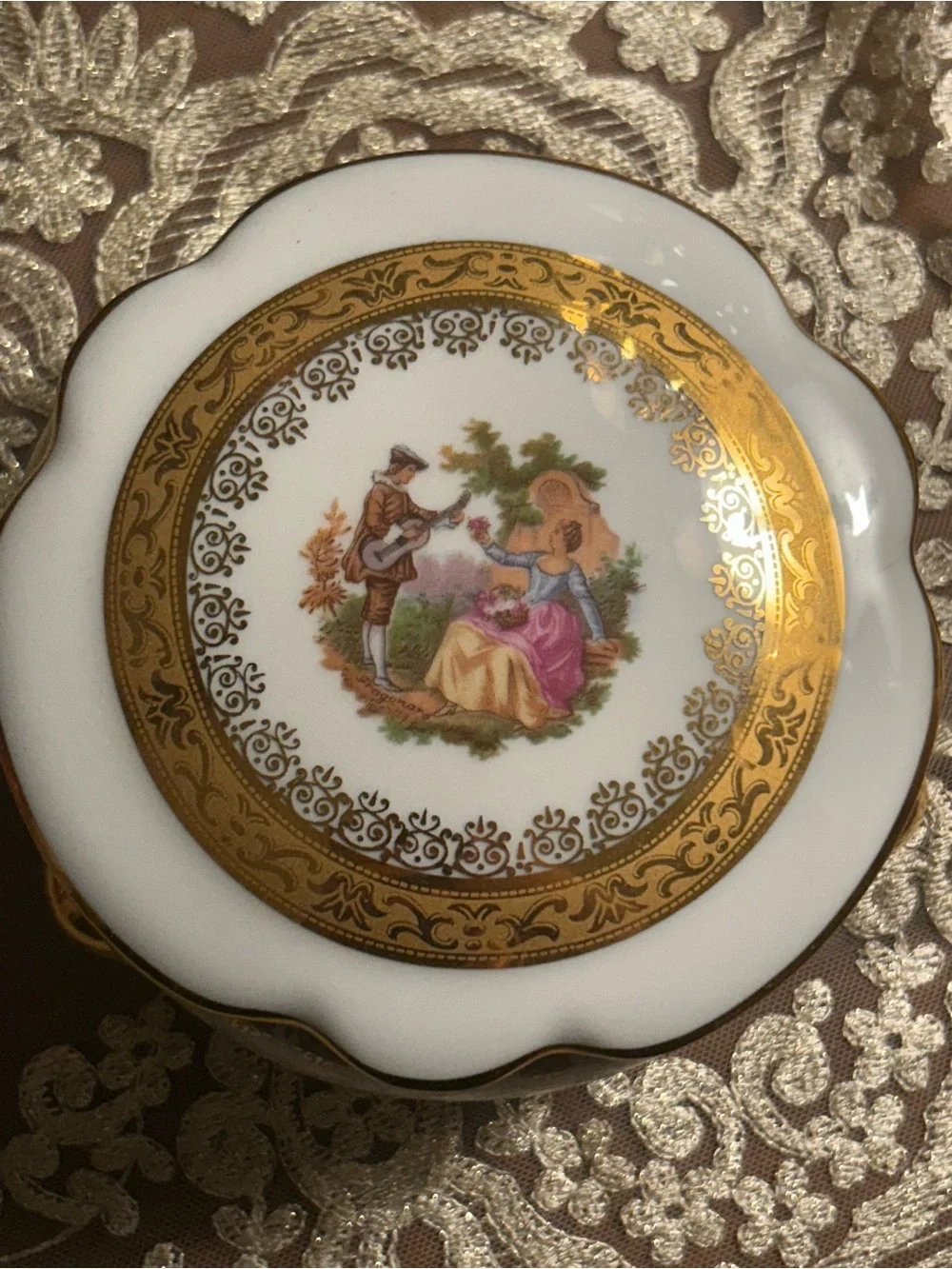 Limoges Porcelain hand painted porcelain French Antique Dish with gold trim.